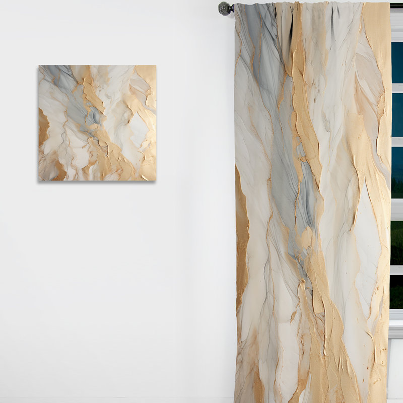 Beige et doré Glacier Stone Art III - rideau occultant abstrait à formes abstraites - 1 panneau, L 52 po x L 84 po