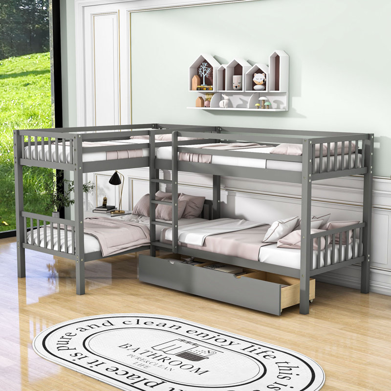 Ewout Kids Twin Over Twin Bunk Bed, Grey