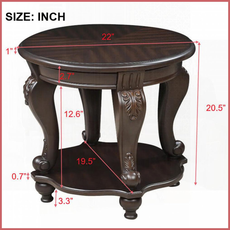 Table basse ronde de 22 po à deux tons pour le salon, pieds en bois d'hévéa massif, tablette résistante à la chaleur, assemblage facile