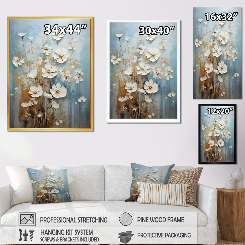 Scérène de fleurs sauvages en fleurs sur toile, Cadre simple argenté, H 44 po x l 34 po x P 1,5 po