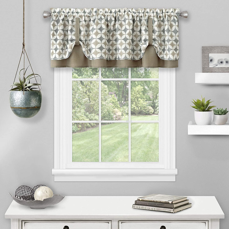 Mosinee Geometric Tailored Window Valance, Taupe/Silver