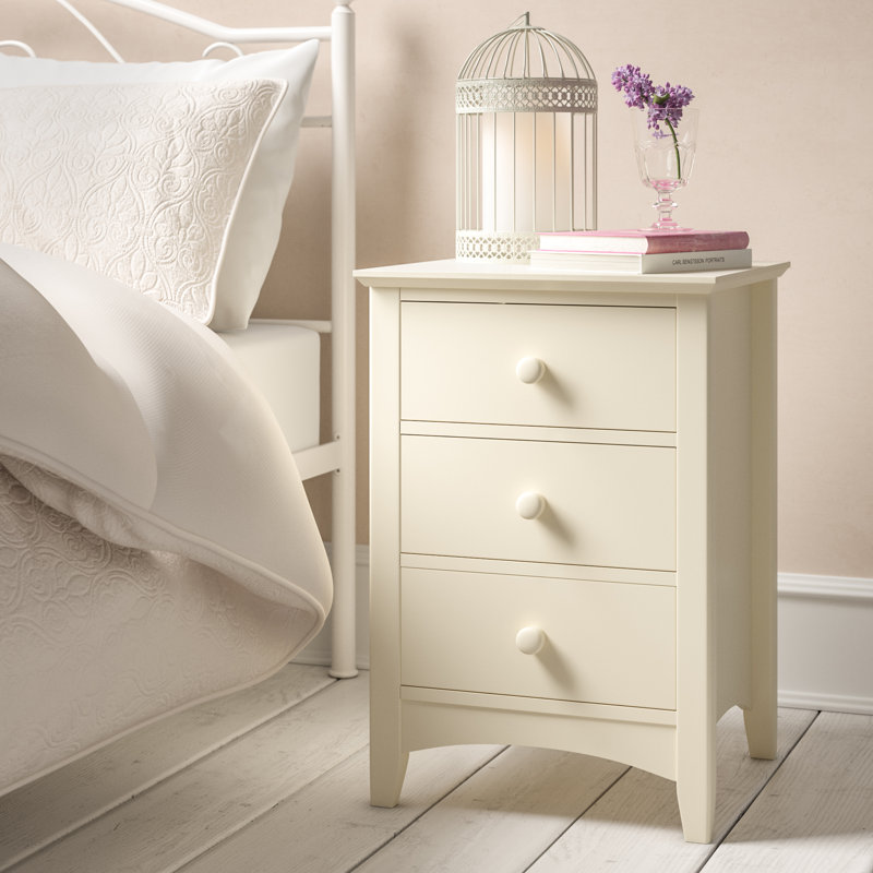Kingsbury 44cm W Solid Wood Bedside Table, Soft Cream