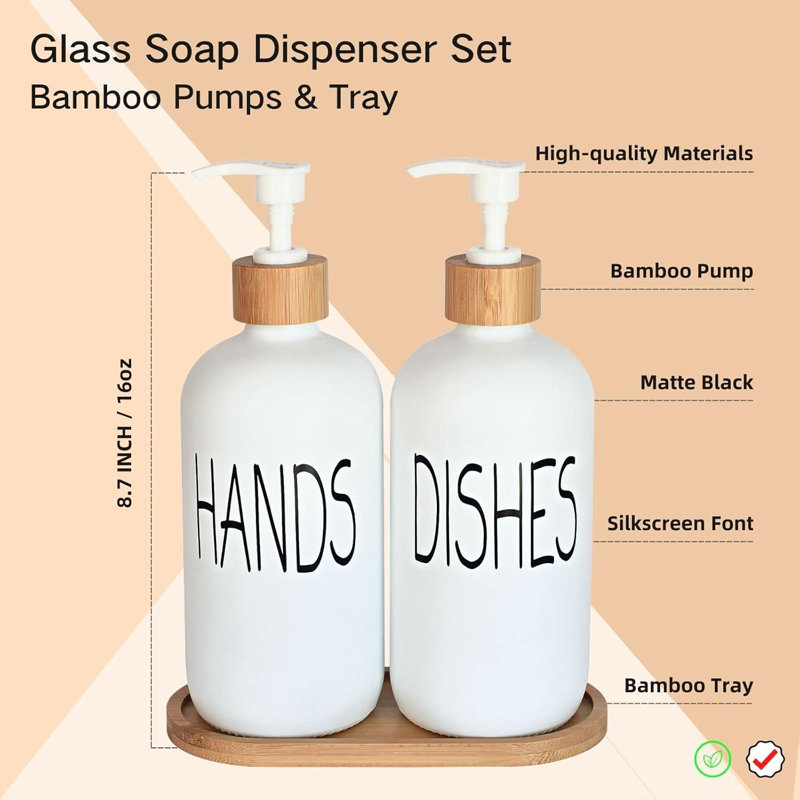 Glass Soap Dispenser Set With Bamboo Tray