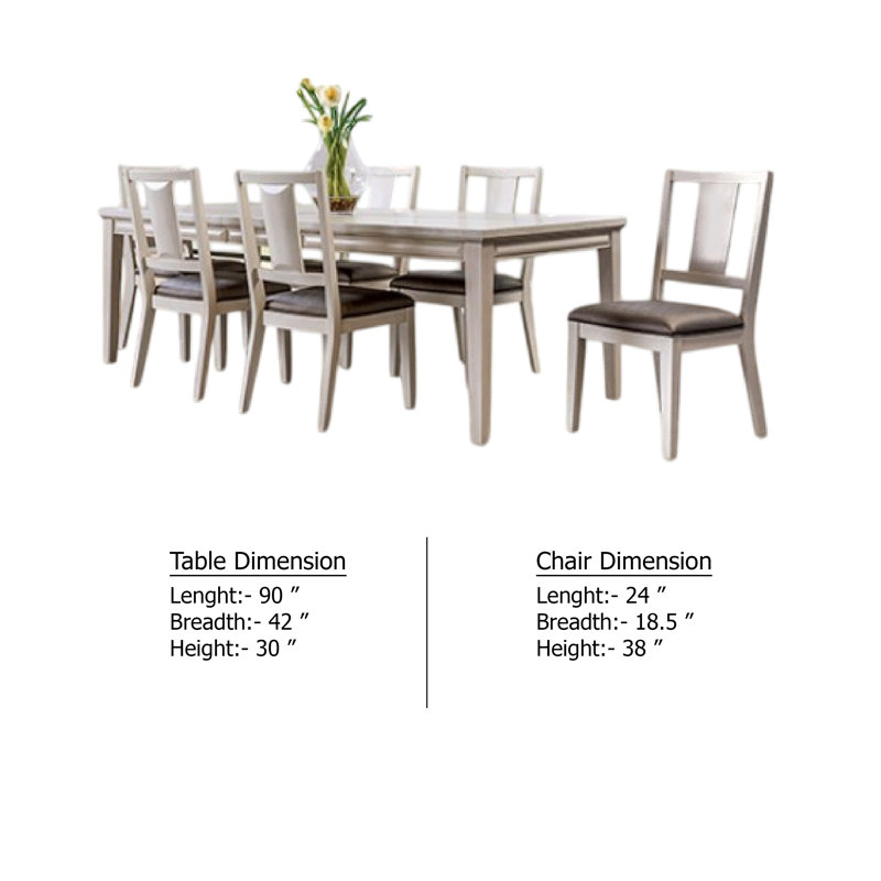 Ensemble de table de salle à manger 7 pièces Witzy, 6 chaises à panneaux, chêne blanc moderne