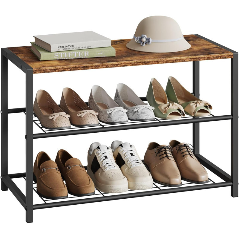 6 Pair Shoe Rack, Rustic Brown/Black