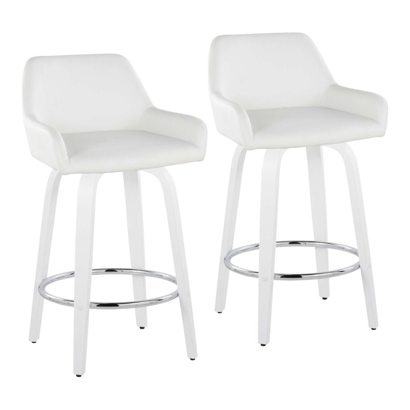 Ensemble de tabourets pivotants contemporains avec repose-pieds chromé, Blanc