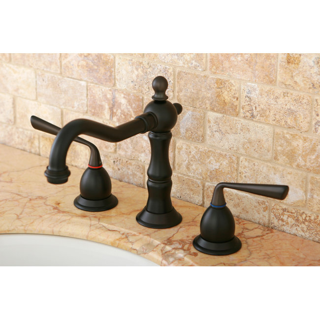 Kingston Brass Silver Sage Two-Handle 3-Hole Deck Mount Widespread Bathroom Faucet with Brass Pop-Up Drain, Oil Rubbed Bronze