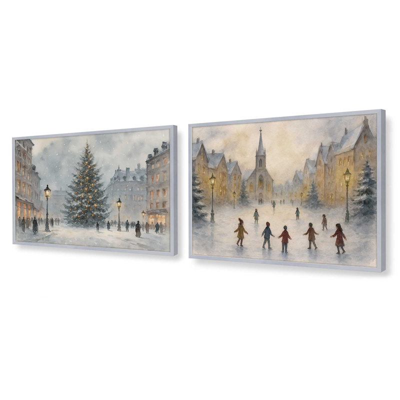 «Silent Night Square», ensemble de 2 reproductions d'art, H 12,5 po x l 31 po, Chrome poli
