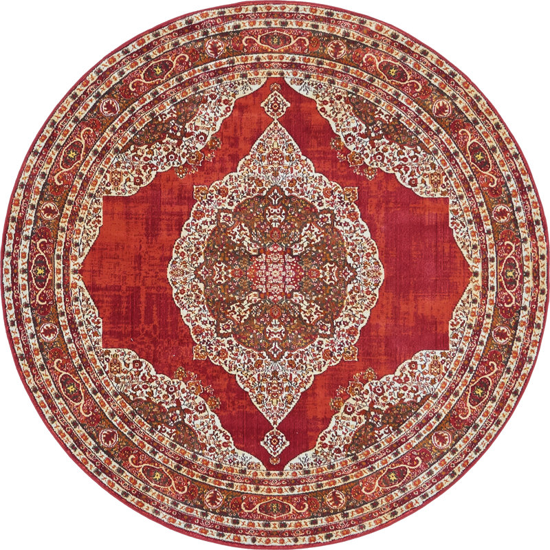 Folmar Oriental Area Rug, Round 8', Red 