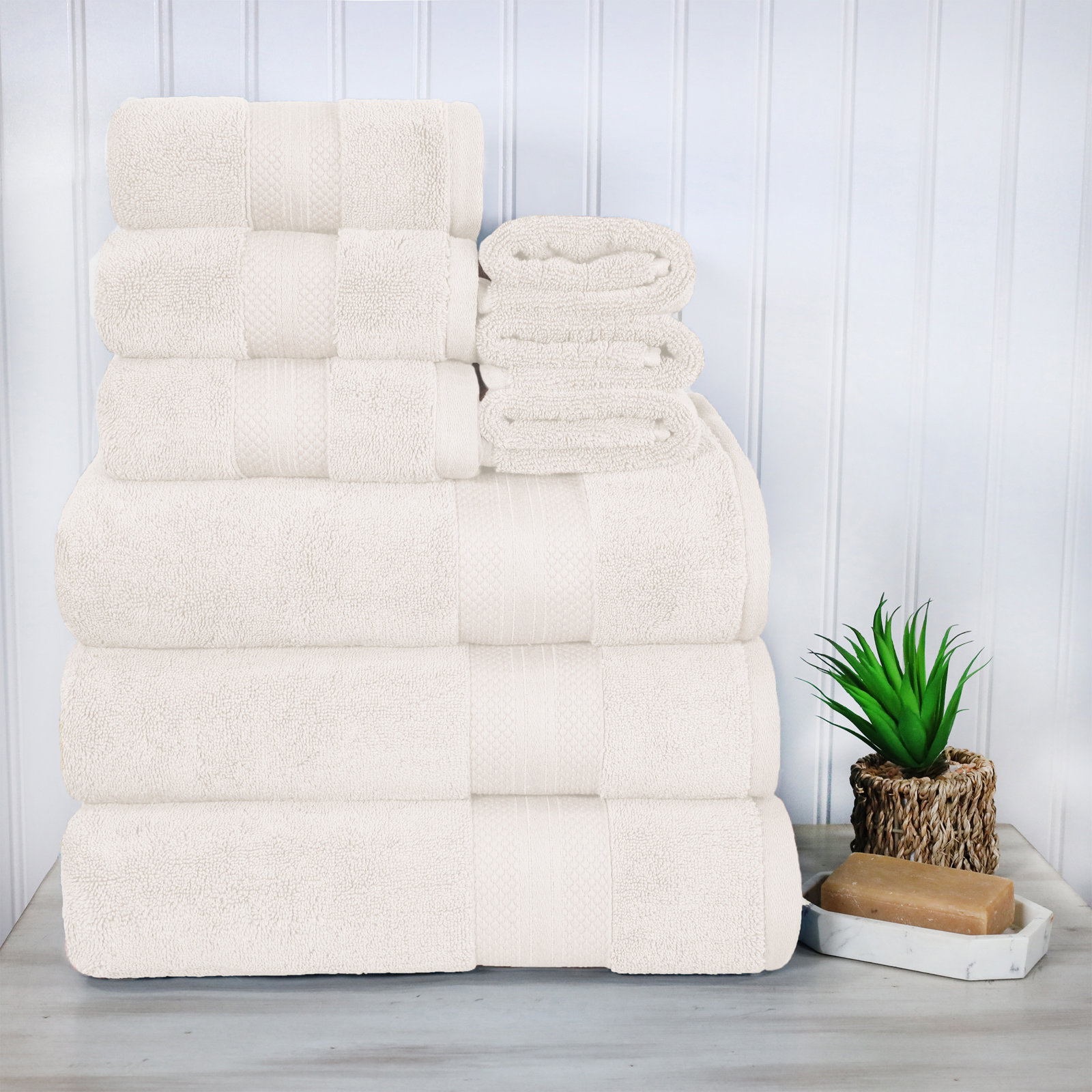 Finnian Ultra-Plush Heavyweight, 100% Turkish Towel Collection, Ivory, 9 Piece Towel Set