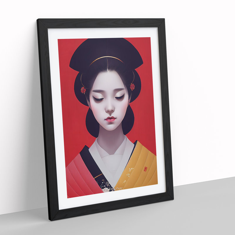 XV1022-3419X Peaceful Geisha - Print, White, 66cm H x 48cm W, Black Framed