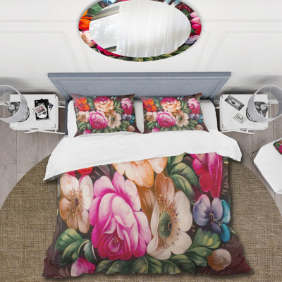 Pink/Beige/Green Microfiber Duvet Cover Set