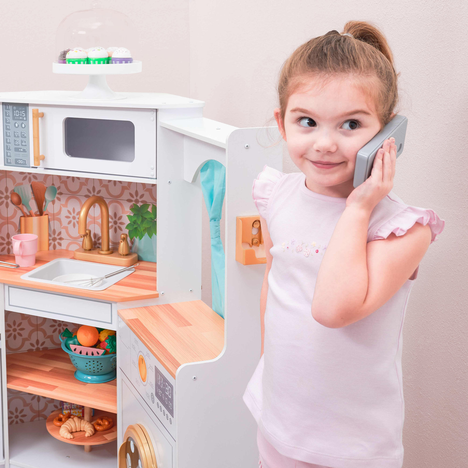 Ultimate Corner Play Kitchen with Lights & Sounds, White/Natural