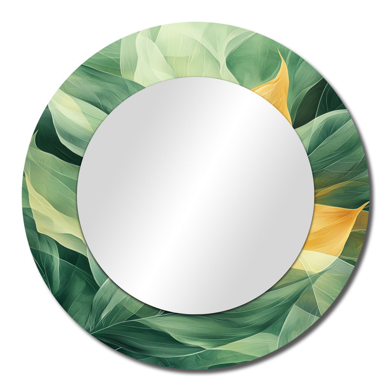 Feuilles tropicales dansantes - miroir floral pour décoration murale - imprimé sur métal, 23 po x 23 po