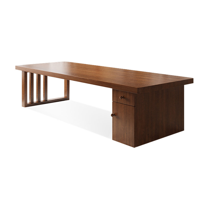 Bureau double caisson en bois massif brun noisette avec 2 tiroirs, H 29,53 po x l 94,49 po x P 39,37 po