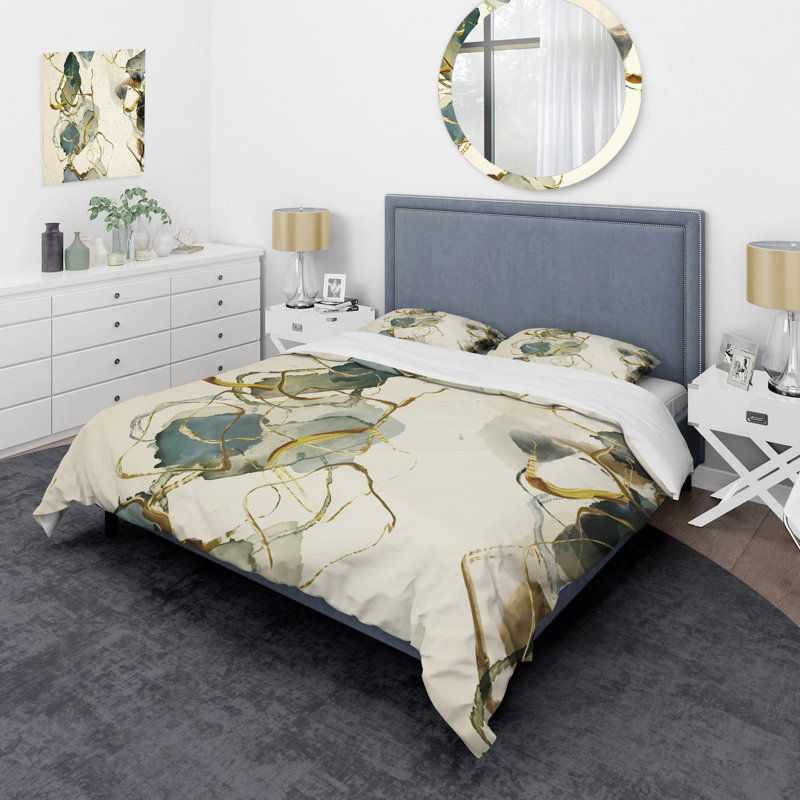 Gold Glam Squares VI - Abstract Duvet Cover Set - Microfiber Polyester, Twin Duvet Cover + 1 Sham