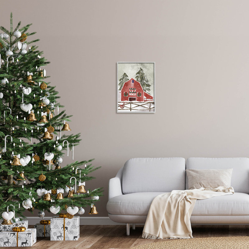 Snowy Country Barn American at-222, H 20 po x l 16 po x P 1,5 po, Estampe numérique Farmhouse