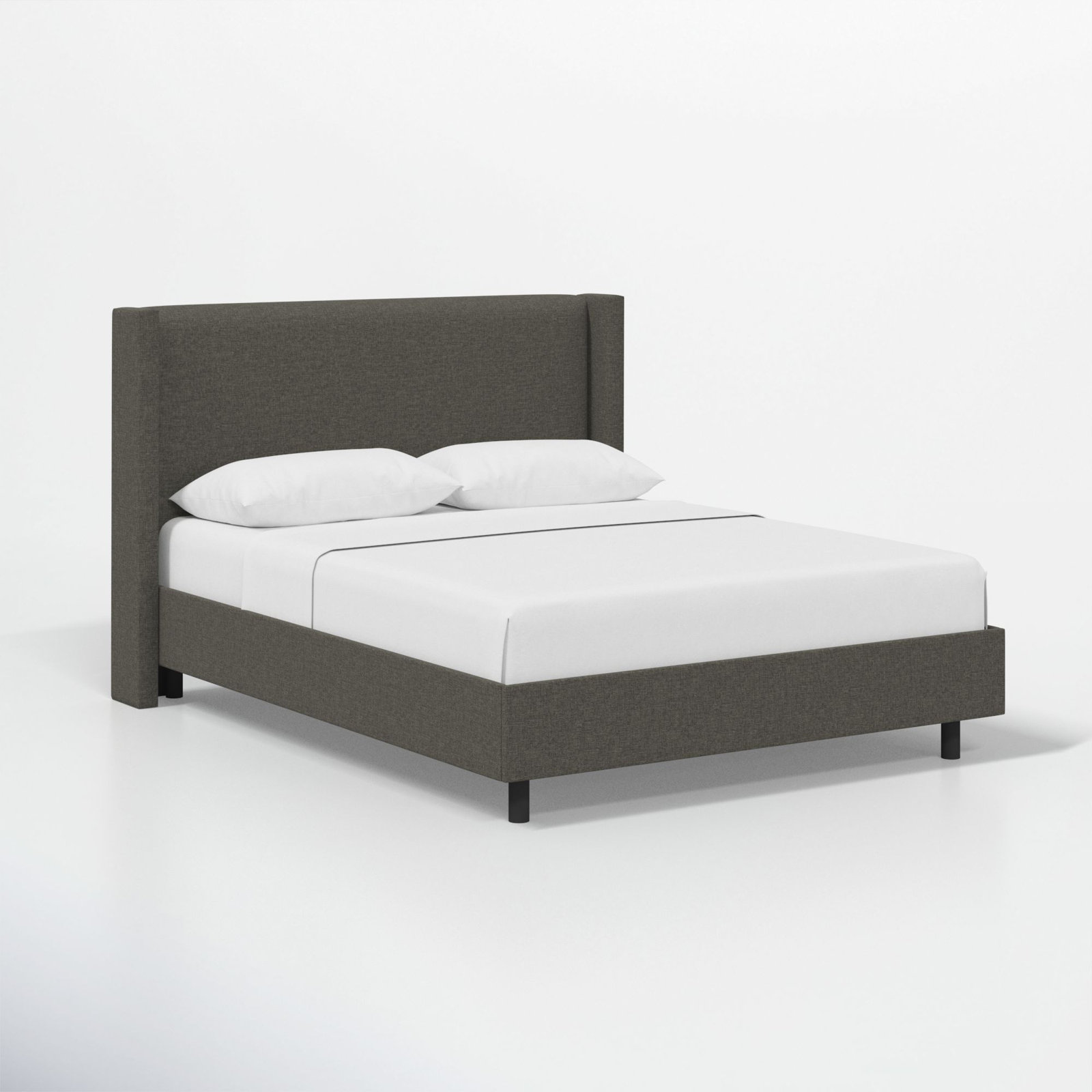 Hanson Upholstered Wingback Platform Bed, California King, Zuma Charcoal Textured Linen