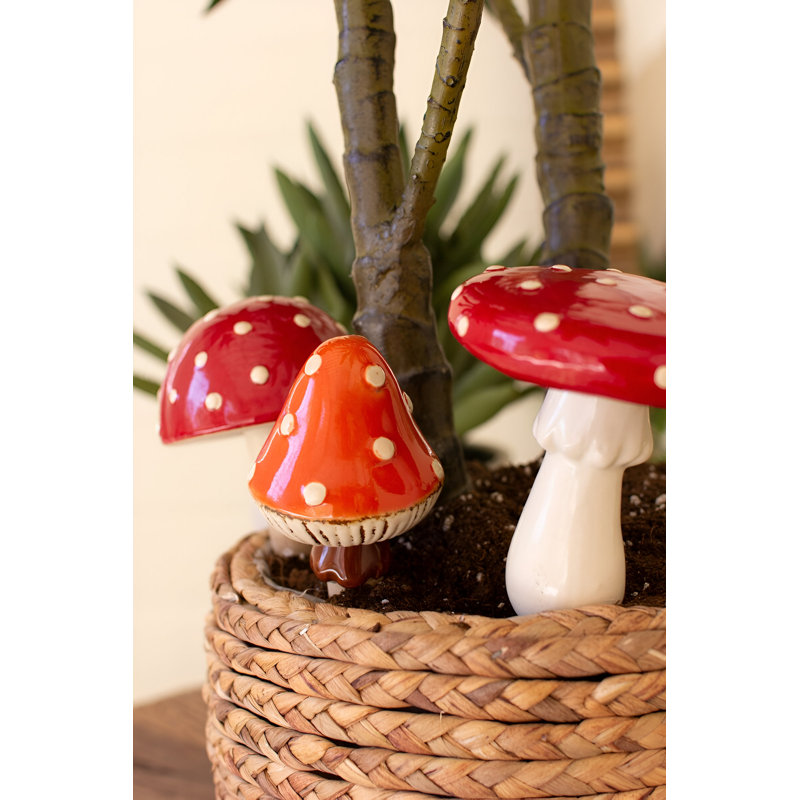  Ensemble de 3 bâtonnets de plantes en céramique en forme de champignon - H 9 po