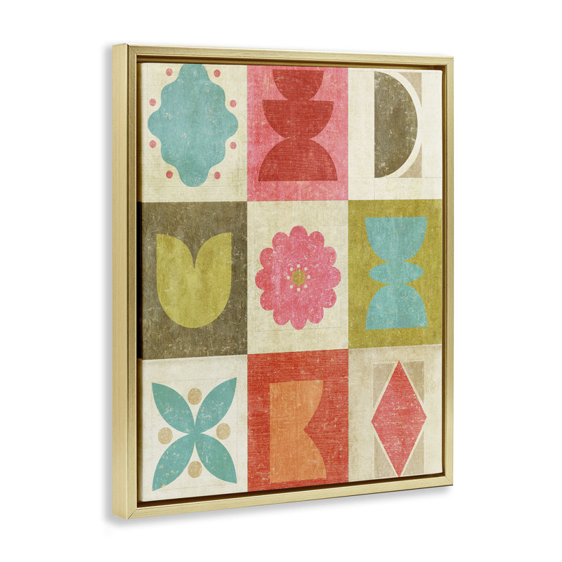 Cadre flottant Happy Dance Geometrics, design par Suzanne Nicoll, H 31 po x l 25 po, Cadre flottant métallique doré