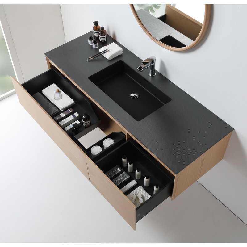 Diella 60.00'' Single Bathroom Vanity with Stone Top, Whitewash Oak