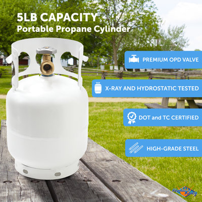 Flame King 5LB Empty Propane Tank LP Cylinder with OPD Valve for Camping and Portable Appliances