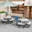 Round Picnic Table Bench Set With 4 Benches Umbrella Hole All Weather Tabletop-1746298347