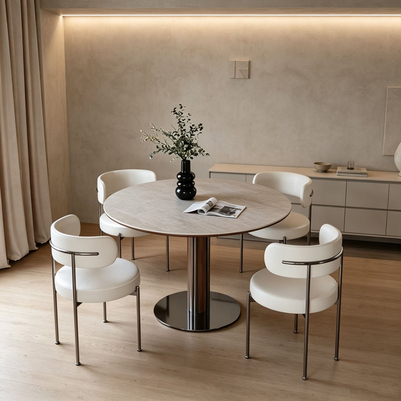 Table ronde Mid-Century frittée, H 29,5 po x l 39,4 po x P 39,4 po