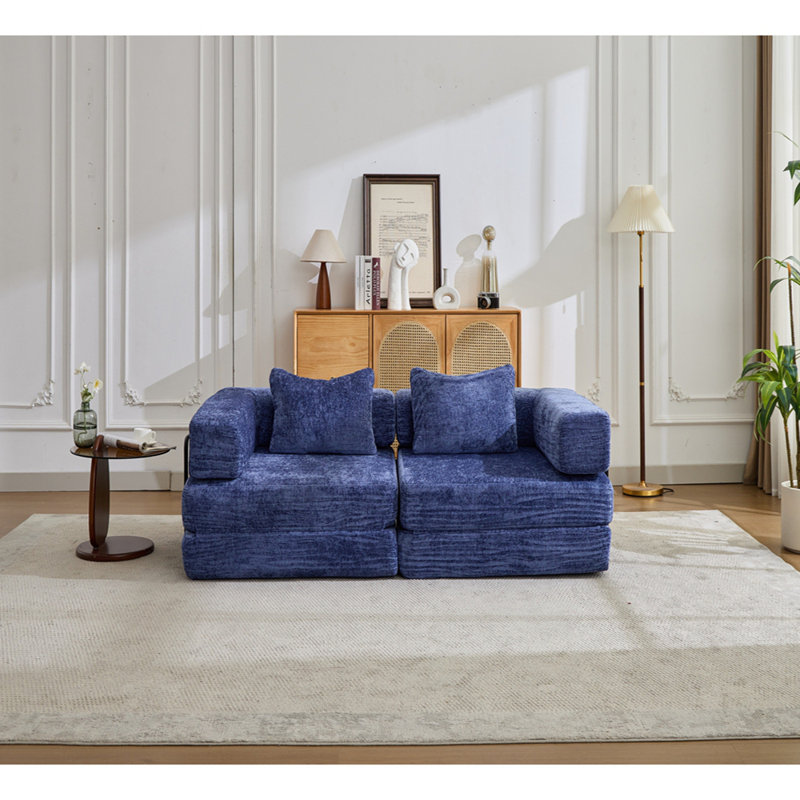 Canapé à compression, canapé-lit au sol convertible avec structure de forme fixe, canapé modulaire sans os sans causeuse, sans assemblage requis, tissu chenille, pour la chambre à coucher du salon