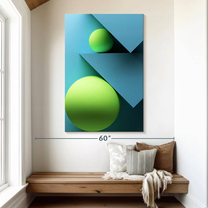 Cercles verts Avery et triangles bleus, H 51 po x l 34 po