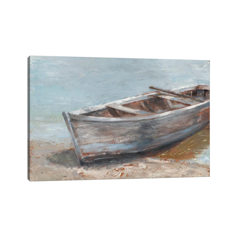 «Whitewashed Boat II» par Ethan Harper - reproduction d'art encadrée, H 18 po x l 26 po x P 1,5 po, Toile tendue