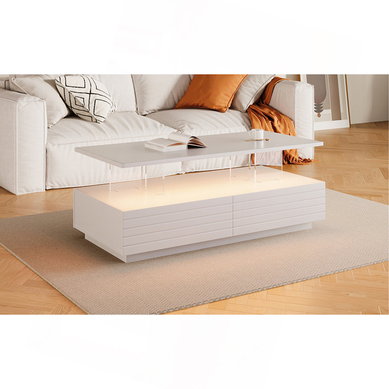 Table basse moderne à 2 tiroirs de 47,2 po à DEL moderne, Blanc