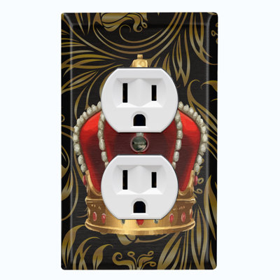 Metal Light Switch Plate Outlet Cover (Red King Crown Elegant Leaves - Single Duplex)