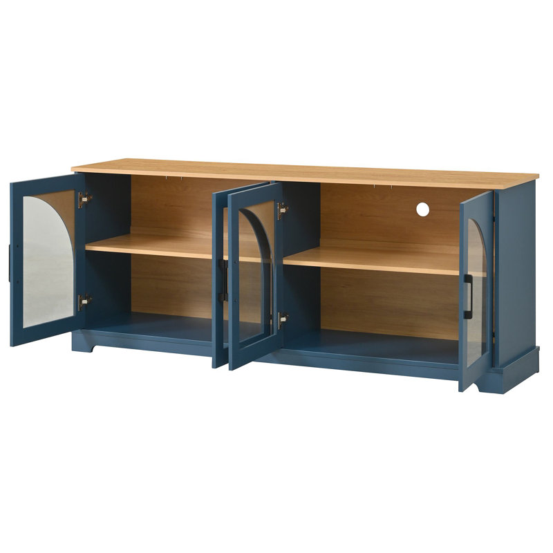 Meuble télé 66,9 po avec portes en verre pour téléviseur de 70 po ou moins, Bleu