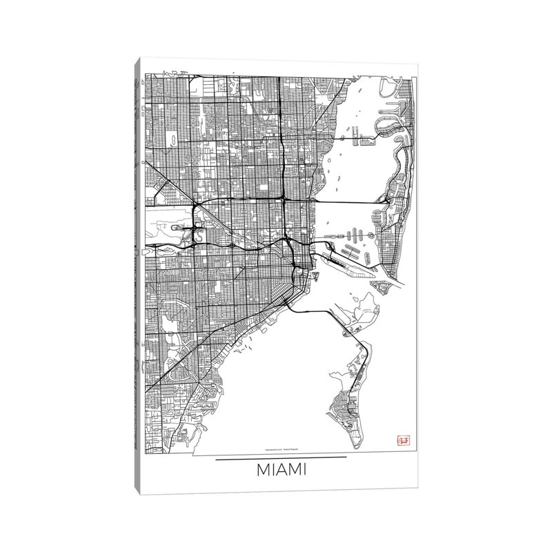 Miami Minimal Urban Blueprint Map by Hubert Roguski - Wrapped Canvas Print, 20.32 cm H x 30.48 cm W