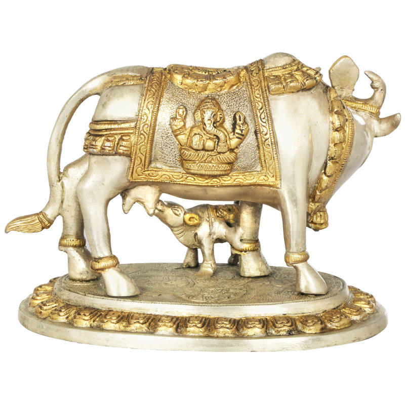Vache et veau en laiton, Argent