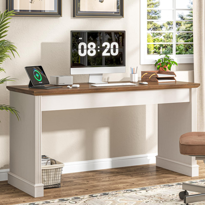 Bureau d'ordinateur 59 po Farmhouse, Brun / Blanc