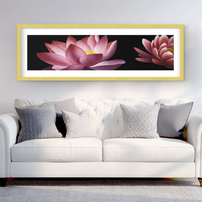 Motif de fleur de lotus - imprimé mat noir encadré