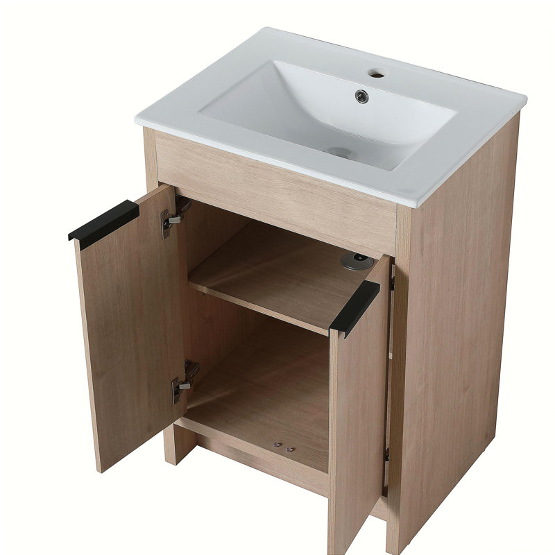 Avec lavabo en céramique blanche et 2 portes de salle de bain autoportantes à fermeture en douceur