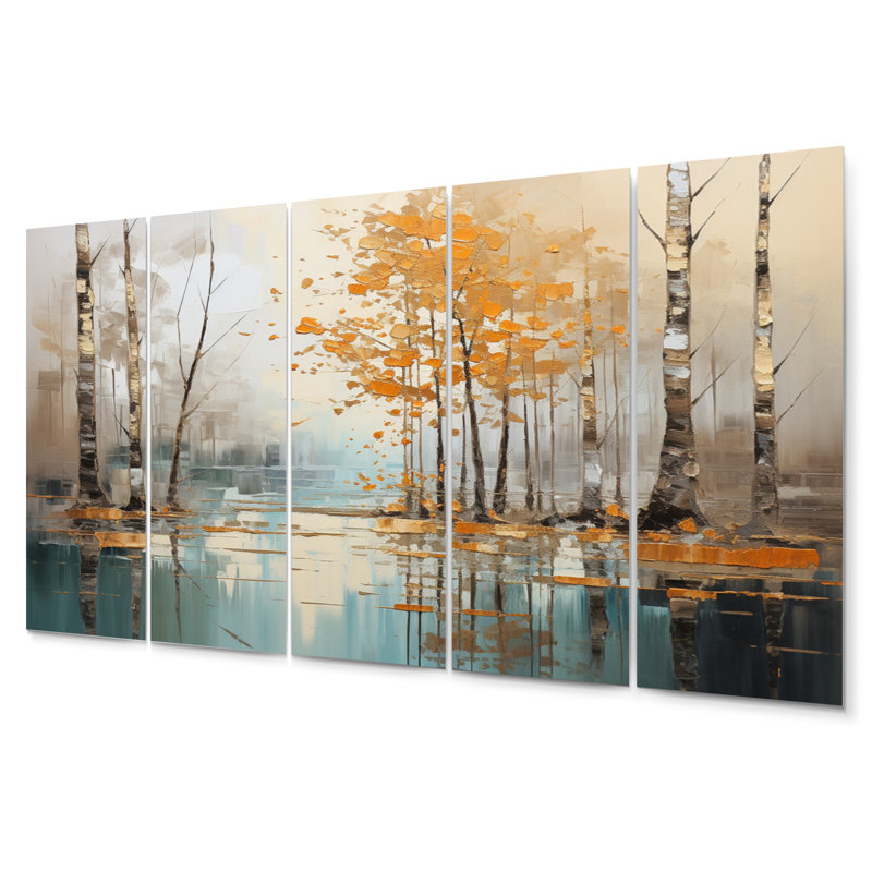 Birch Woods Golden Reflections I - Ensemble d'art mural en métal Birch Tree