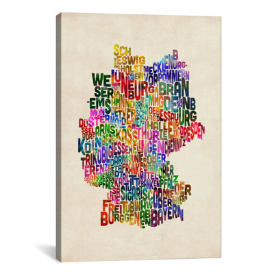 « text map of germany iii » par michael tompsett, impression sur toile tendue