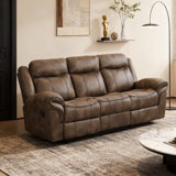 Modern 87.3" Wide Leatherette Manual Reclining Sofa，3-Seater Recliner，with Wall Hugger Design, Tab Pull Reclining and Comfortable Foam & Pocket Coil Seating