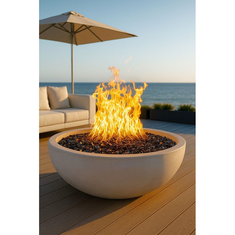 Azemina 48" Solid Concrete Gas Fire Pit, Propane , Frost White 