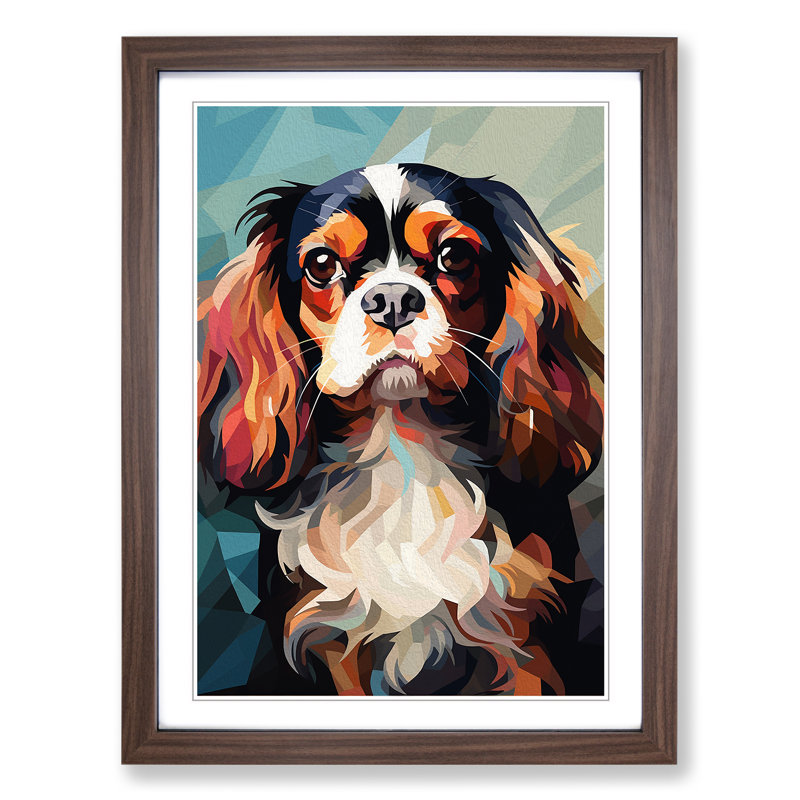 Cavalier King Charles Spaniel Cubism No.2 - Single Picture Frame Print on Wood, Walnut Framed, 64cm H x 46cm W x 2cm D