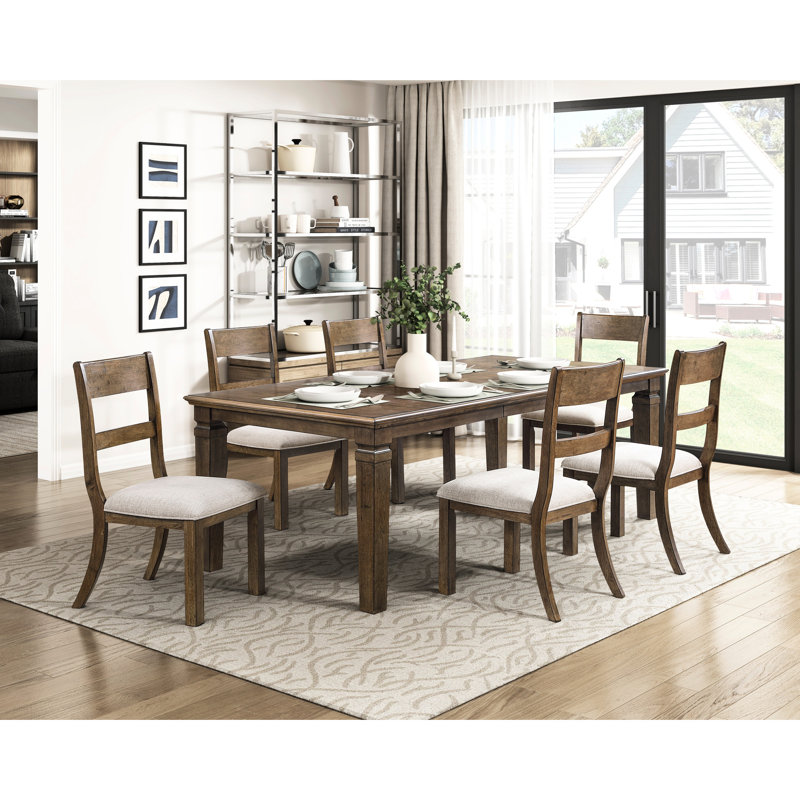 Table de salle à manger extensible contemporaine, fini brun, 6 couverts, idéale pour une famille, rectangulaire, à placer dans une pièce