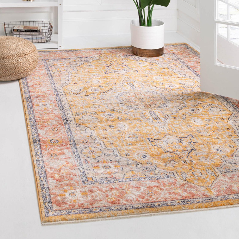 Alkire Oriental Area Rug, Rectangle 9' x 12', Yellow
