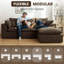 Canapé modulaire en forme de L Cloud, canapé modulaire en forme de L 3 places avec 1 repose-pieds mobile à assise profonde et sans assemblage, brun-223985688-223985692