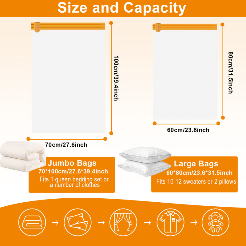 10 Vacuum Storage Bags (5 Large And 5 Jumbo), 23.6" x 31.5"-27.6" x 39.4"