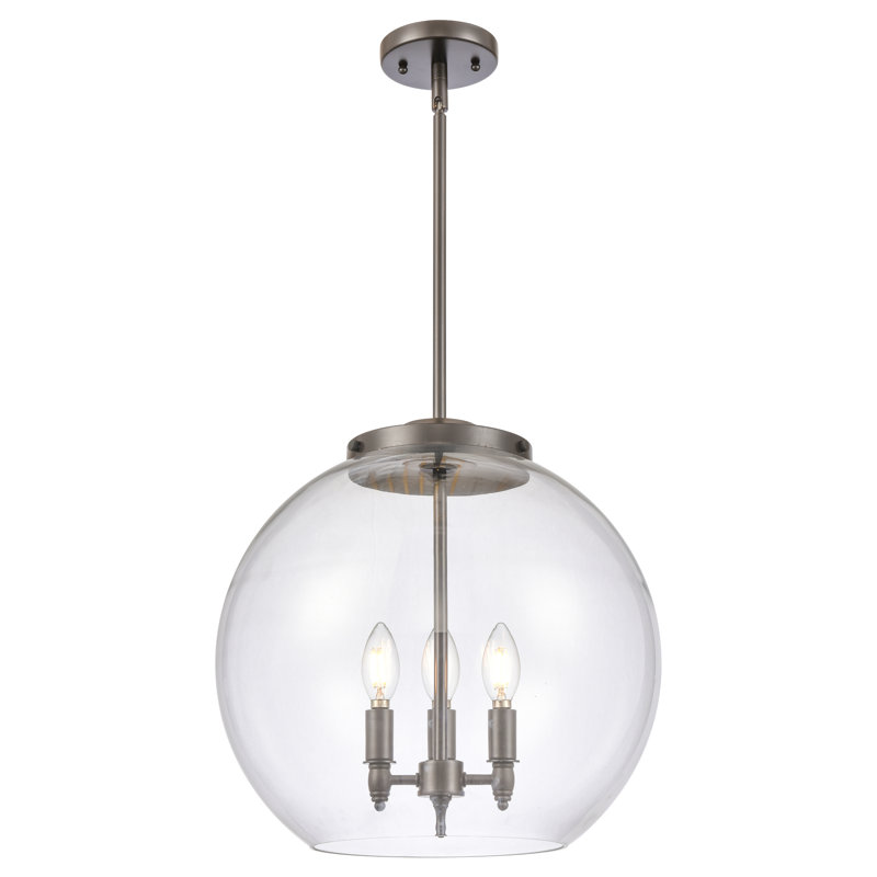 Luminaire suspendu sphère 3 lumières DEL Athens, Bronze frotté à l'huile, Clair, H 16,38 po x l 15,75 po x P 15,75 po