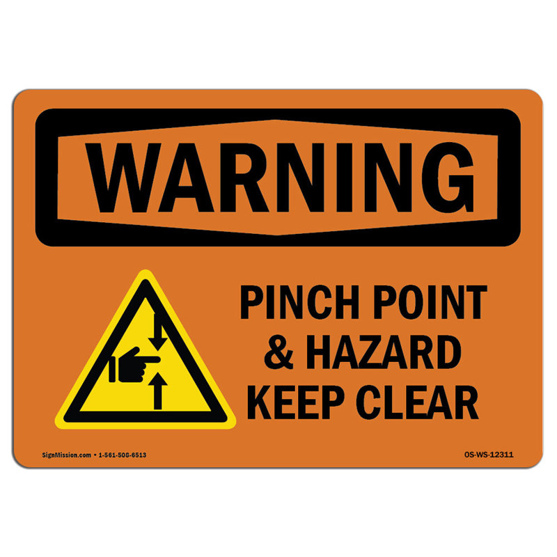 Panneau «Pinch Point Hazard Keep Clear», H 12 po x l 18 po x P 0,1 po